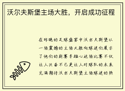 沃尔夫斯堡主场大胜，开启成功征程